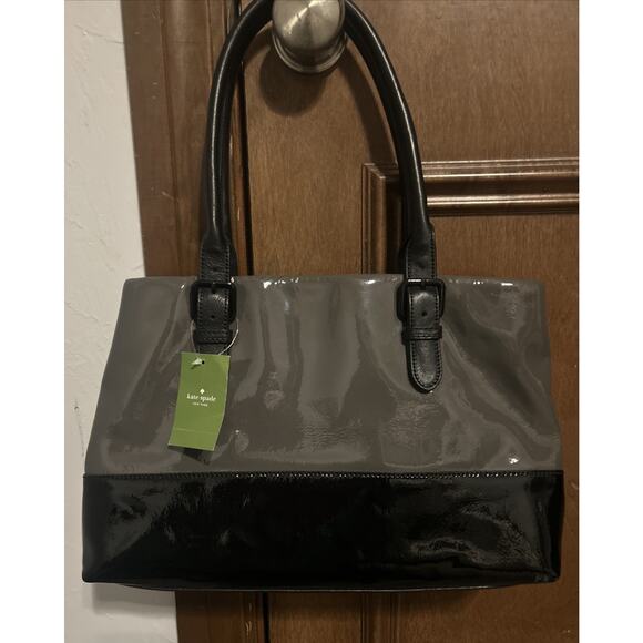 NWT Kate Spade Carlisle Street Elena Patent Leather Black and Grey Purse Handbag